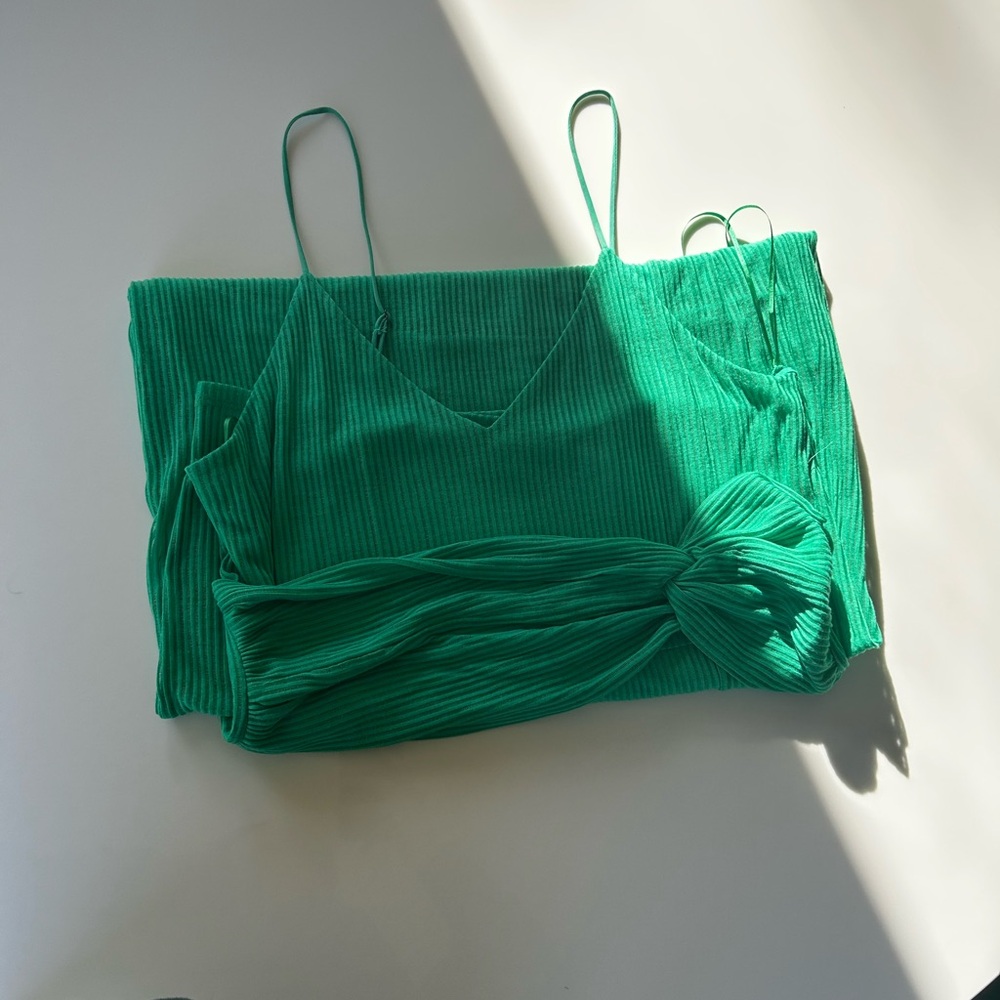 Green Ribbed Knit Dress